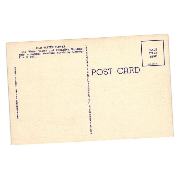 Old Water Tower Palmolive Building Chicago Vintage Postcard Curt Teich Genuine - Picture 2 of 2
